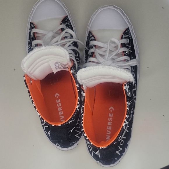 Converse Black and Orange High-Top Sneakers with Graffiti Print Sz 10.5 - Picture 5 of 10
